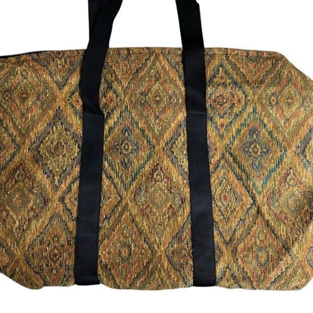 Alice Tapestries Women's Geometric Pattern Black Strap Travel Duffel Bag NWOT